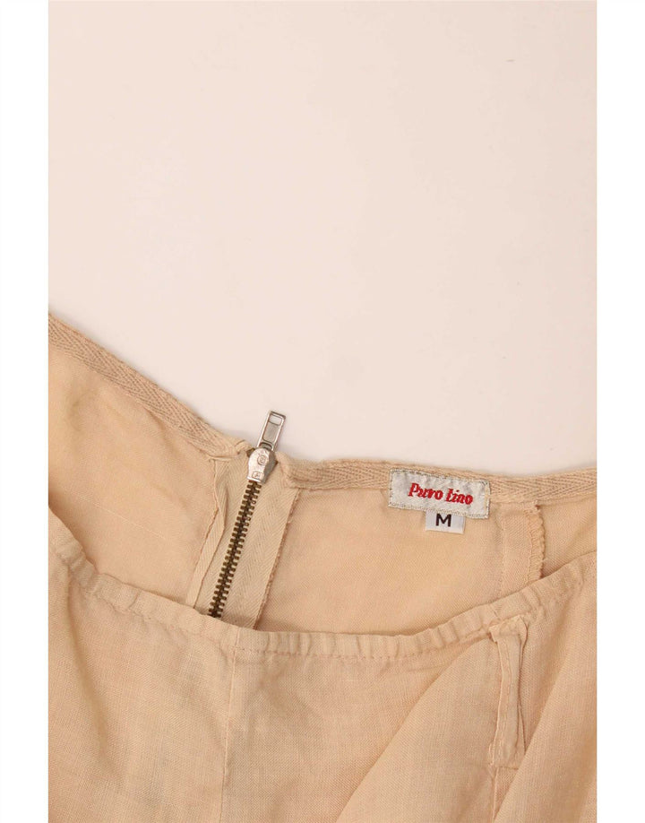 Vintage Womens Midi Skirt Medium W28 Beige Linen