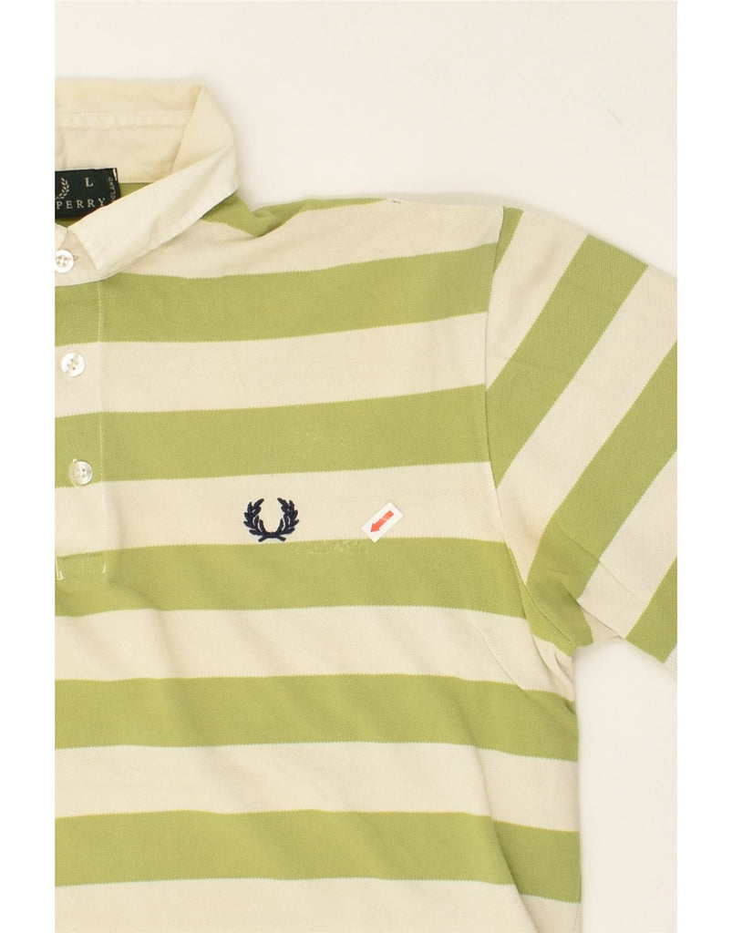 FRED PERRY Mens Polo Shirt Large Green Striped Cotton Vintage Fred Perry and Second-Hand Fred Perry from Messina Hembry 