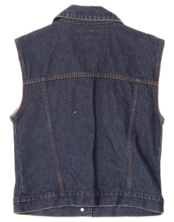 Monsoon Womens Crop Denim Gilet UK 10 Small Navy Blue Floral Cotton