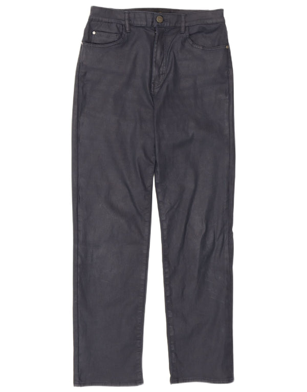 Massimo Dutti Womens Straight Waxed Casual Trousers EU 36 XS W26 L27 Navy B