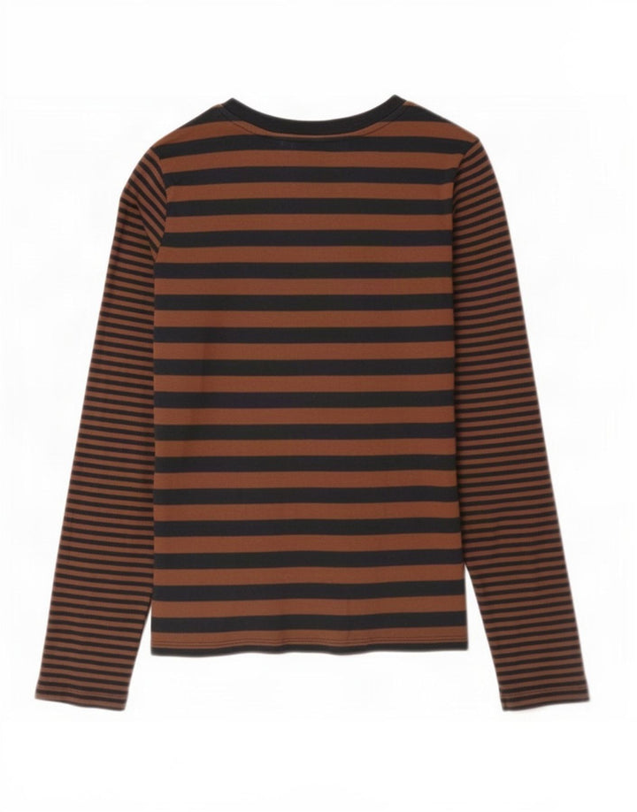 Levi's Womens Top Long Sleeve UK 14 Medium Brown Striped Cotton