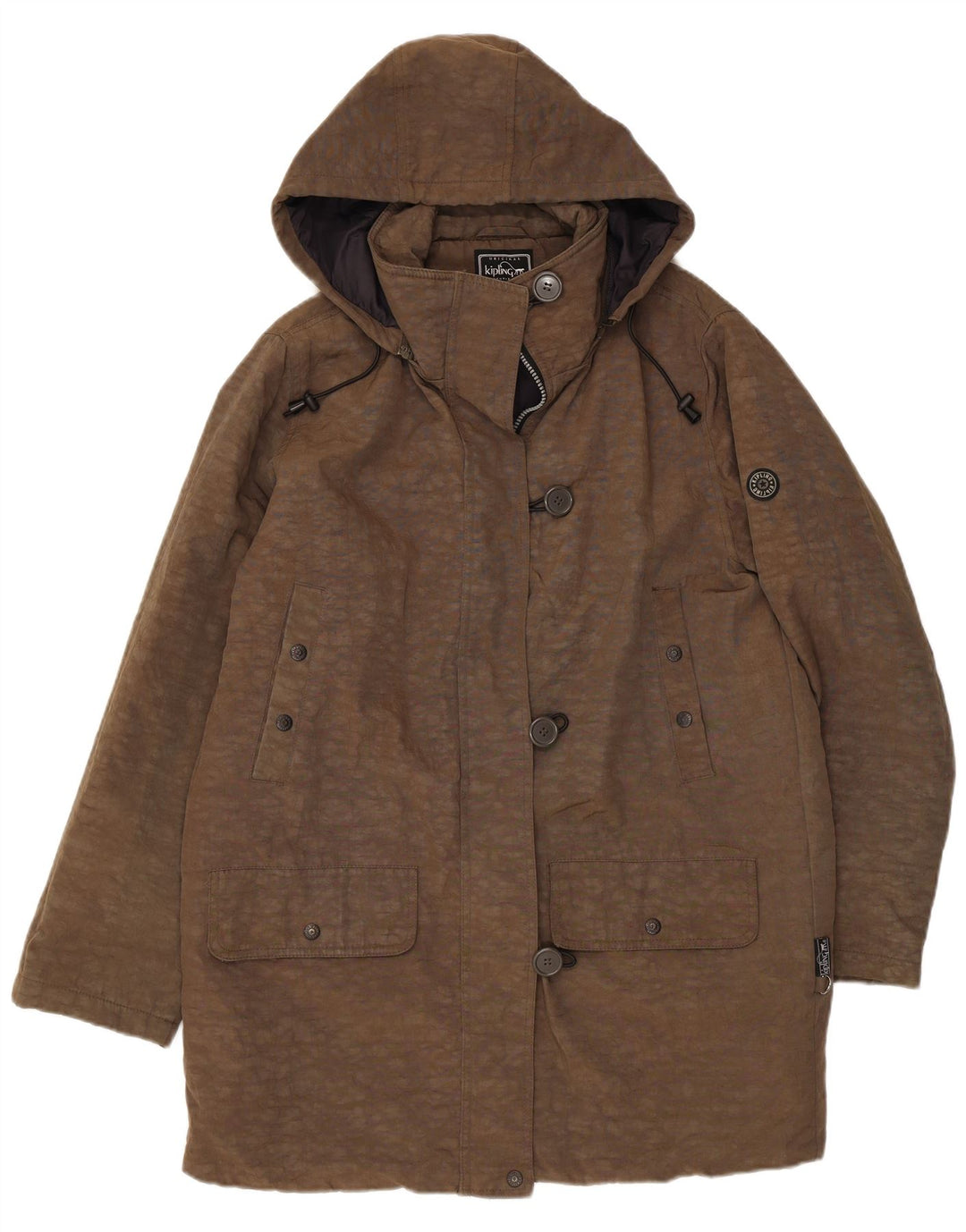 Kipling Womens Hooded Overcoat UK 16 Large Khaki Animal Print Nylon