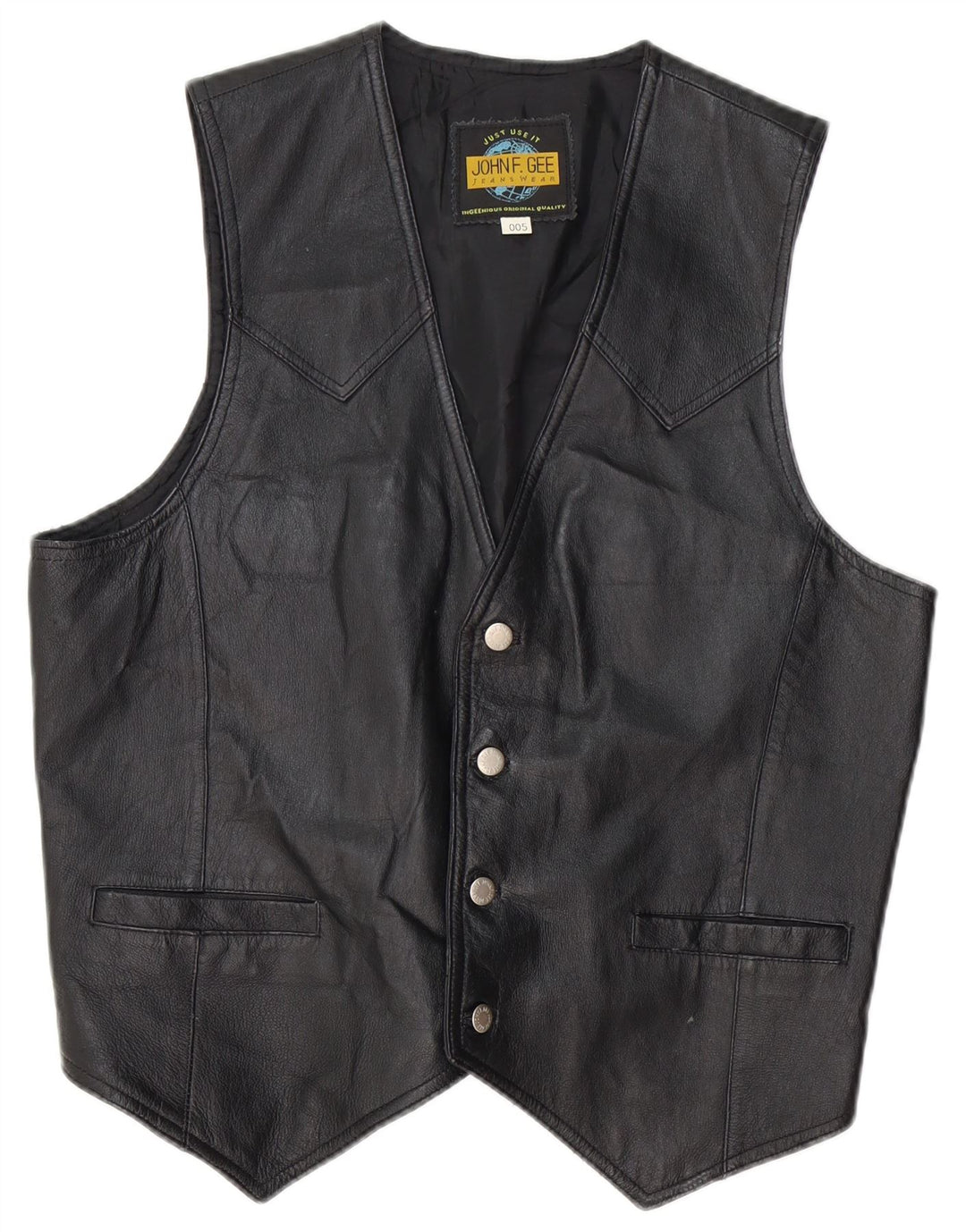 John F Gee Mens Leather Waistcoat Medium Black Leather