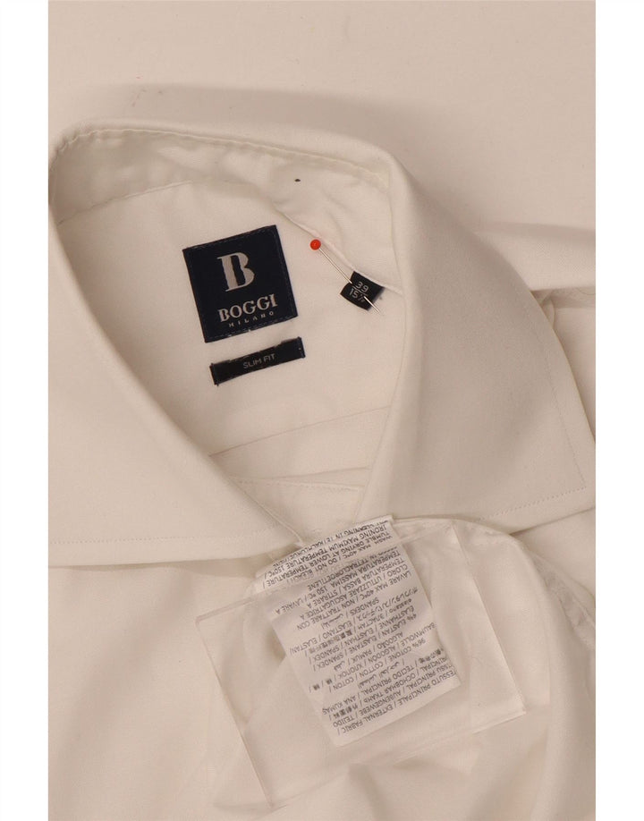 Boggi Mens Slim Fit Shirt Size 39 15 1/2 Medium White Cotton