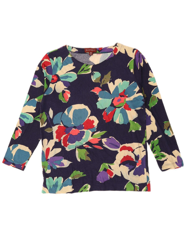 Henry Cottons Womens Top Long Sleeve IT 42 Medium Navy Blue Floral Viscose