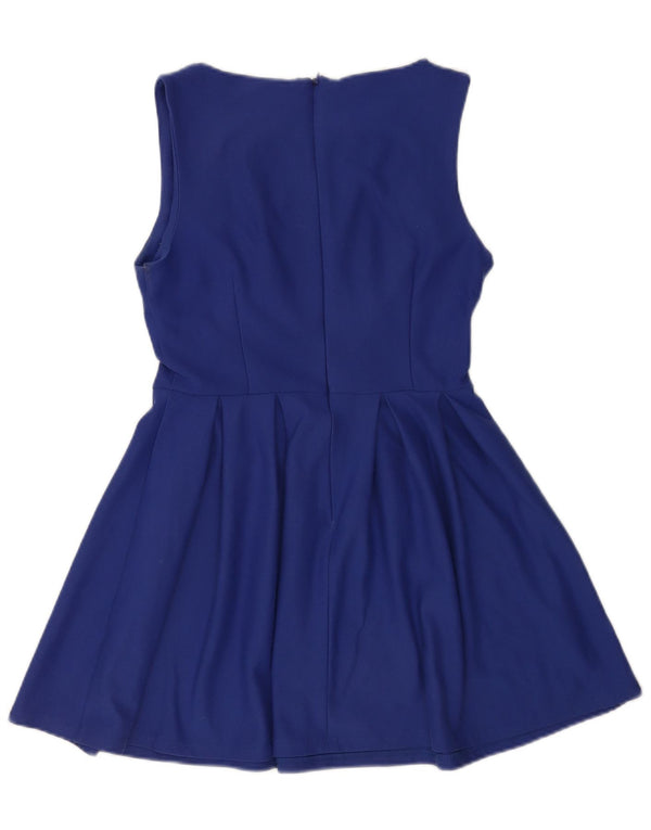 Topshop Womens Sleeveless A-Line Dress UK 10 Small Blue Polyester