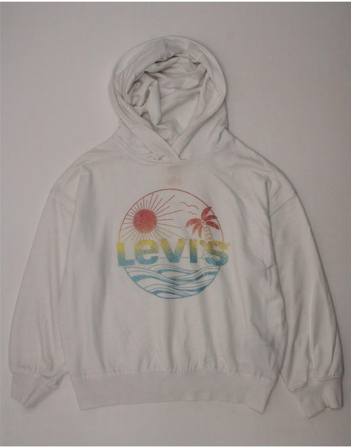 LEVI'S Girls Graphic Hoodie Jumper 9-10 Years White Cotton Vintage Levi's and Second-Hand Levi's from Messina Hembry 