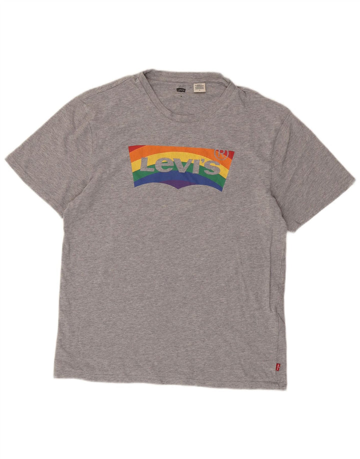LEVI'S Mens Graphic T-Shirt Top Medium Grey Flecked Cotton