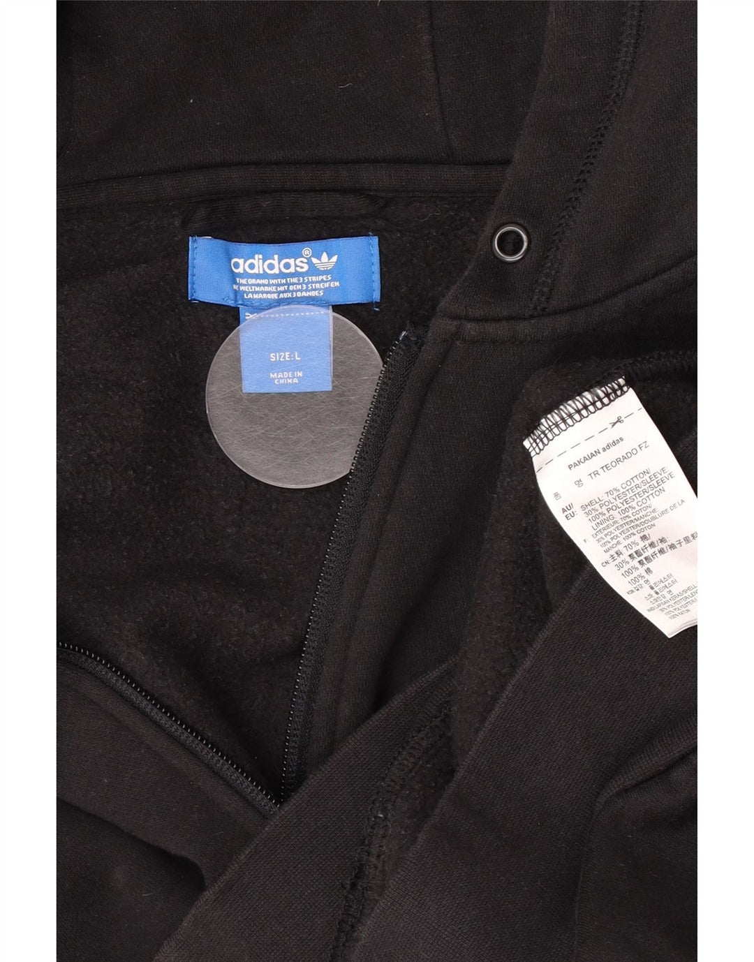 Adidas Mens Zip Hoodie Sweater Large Black Cotton