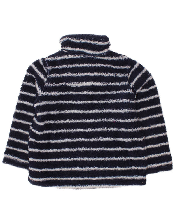 JOULES Girls Zip Neck Fleece Jumper 3-4 Years Navy Blue Striped Polyester