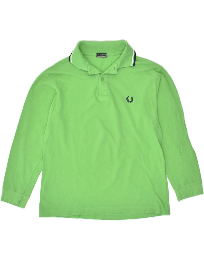 FRED PERRY Boys Long Sleeve Polo Shirt 13-14 Years Green Cotton | Vintage Fred Perry | Thrift | Second-Hand Fred Perry | Used Clothing | Messina Hembry 