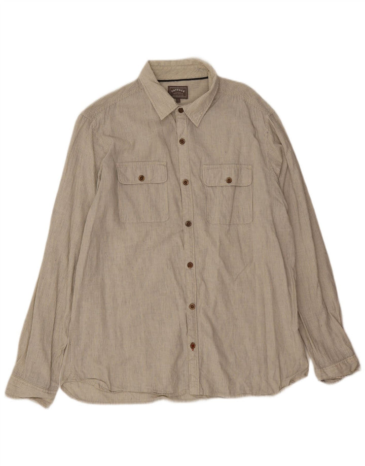 Fat Face Mens Shirt Large Beige Pinstripe Linen