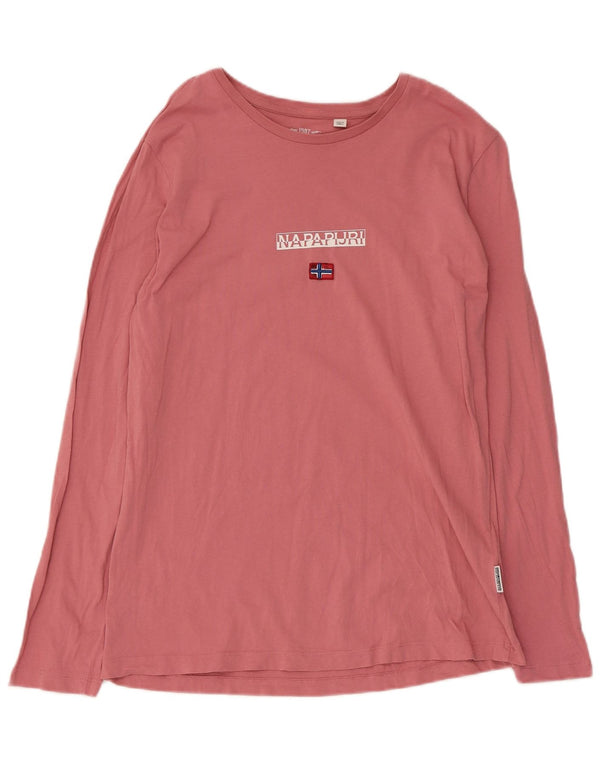 Napapijri Womens Graphic Top Long Sleeve UK 14 Large Pink Cotton