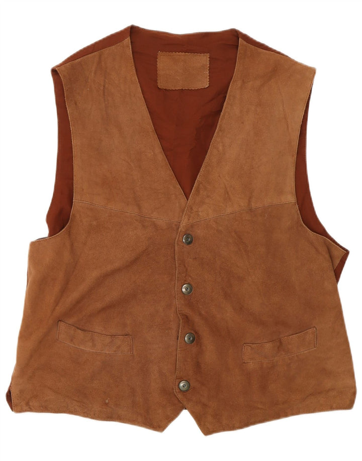 VINTAGE Mens Suede Waistcoat Medium Brown