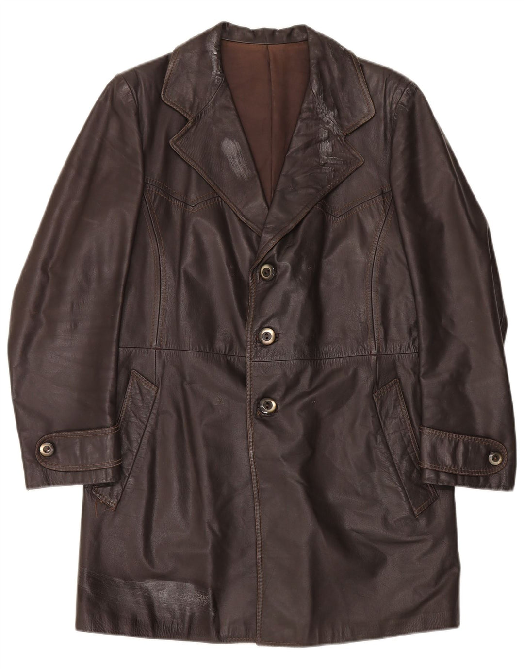 Vintage Mens Leather Coat UK 38 Medium Brown