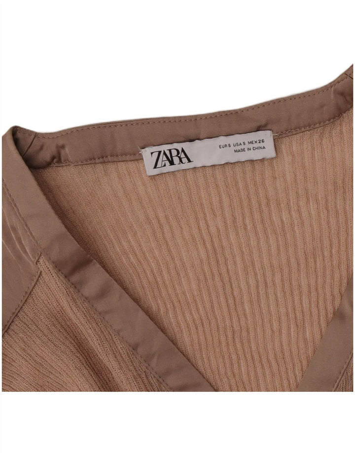 Zara Womens Top Long Sleeve UK 10 Small Beige Colourblock