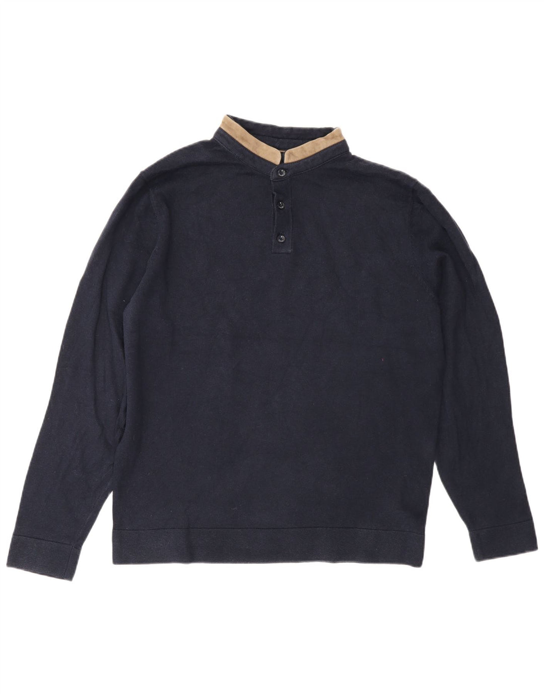 Massimo Dutti Mens Button Neck Jumper Sweater Large Navy Blue Cotton