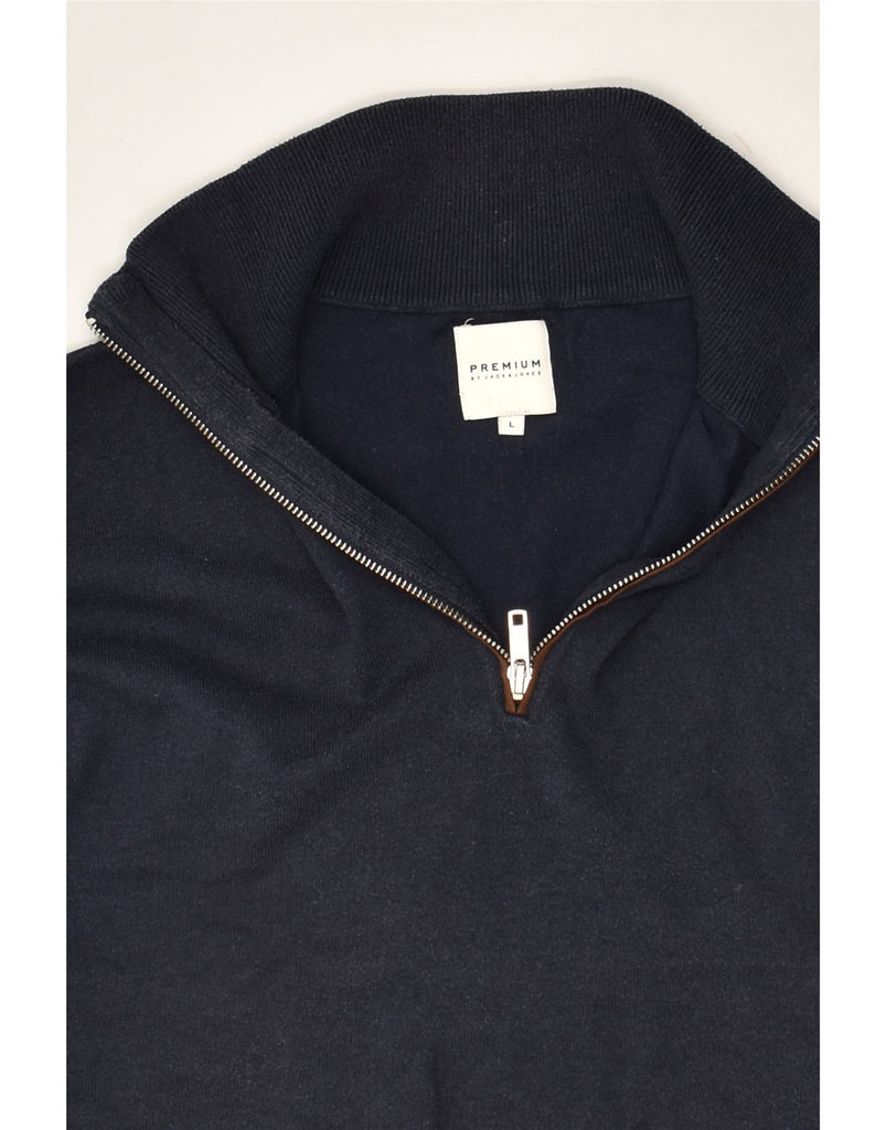 JACK & JONES Mens Zip Neck Jumper Sweater Large Navy Blue Acrylic | Vintage Jack & Jones | Thrift | Second-Hand Jack & Jones | Used Clothing | Messina Hembry 