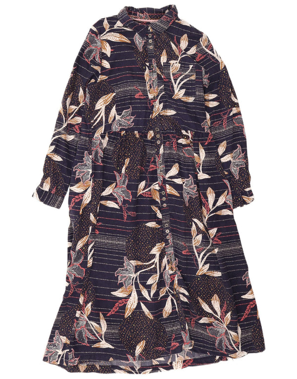 White Stuff Womens Maxi Shirt Dress UK 12 Medium Navy Blue Floral Lyocell