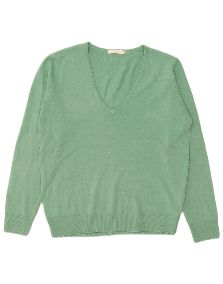 Marks & Spencer Womens V-Neck Jumper Sweater UK 12 Medium Green Acrylic