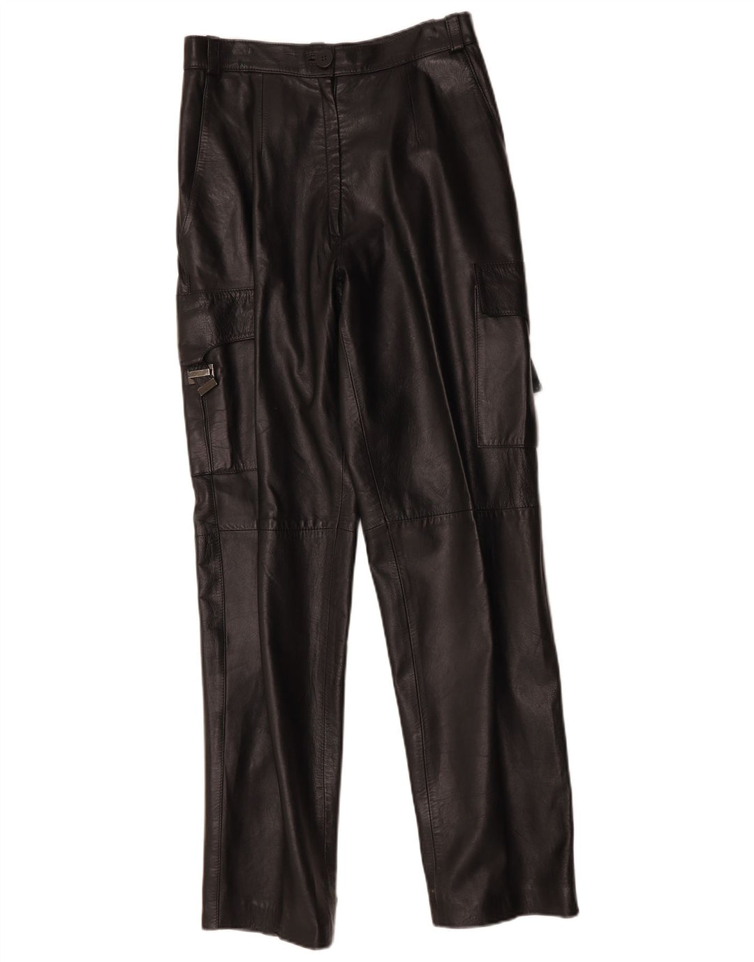 FLORENTIA Womens Straight Leather Cargo Trousers IT 44 Medium W28 L31 Black