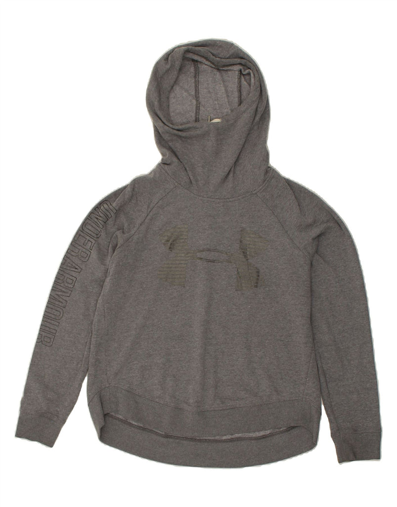 UNDER ARMOUR Womens Graphic Hoodie Jumper UK 14 Medium Grey | Vintage Under Armour | Thrift | Second-Hand Under Armour | Used Clothing | Messina Hembry 