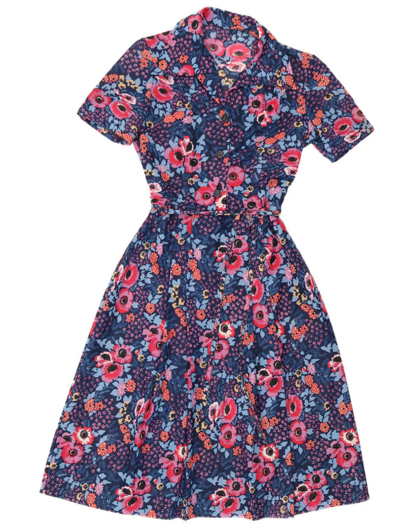 Vintage Womens A-Line Dress UK 10 Small Blue Floral