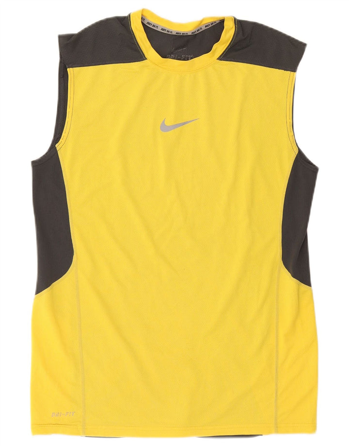 Nike Mens Dri Fit Vest Top Small Yellow Colourblock Polyester