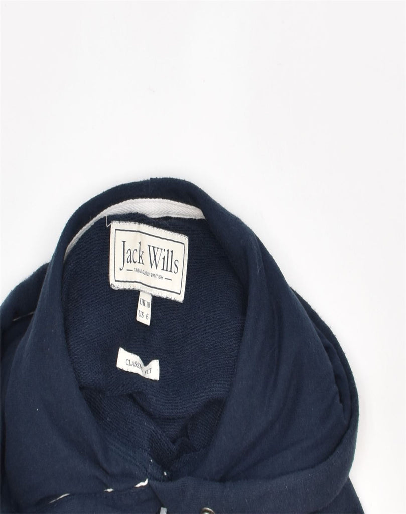 JACK WILLS Womens Graphic Hoodie Jumper UK 10 Small Navy Blue Cotton | Vintage | Thrift | Second-Hand | Used Clothing | Messina Hembry 