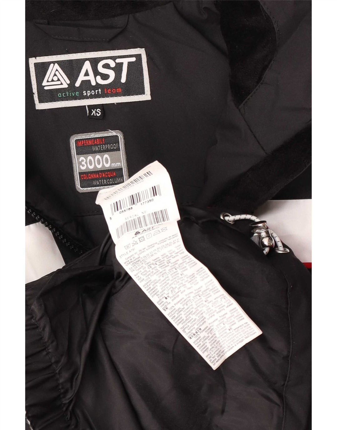 AST Mens Graphic Hooded Rain Jacket UK 34 XS Black Colourblock Polyester