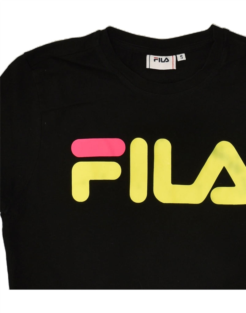 FILA Womens Crop Graphic T-Shirt Top UK 10 Small Black Cotton | Vintage Fila | Thrift | Second-Hand Fila | Used Clothing | Messina Hembry 