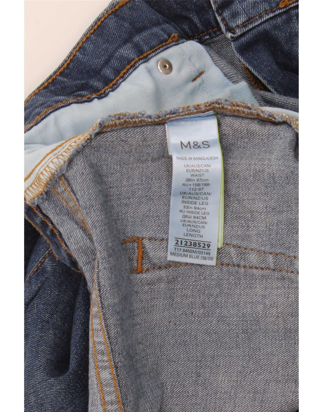 Marks & Spencer Mens Regular Straight Jeans W38 L33 Blue Cotton
