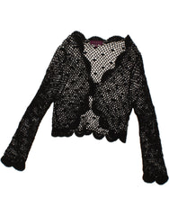 VINTAGE Womens See Through Crochet Cardigan Top UK 12 Medium Black Viscose