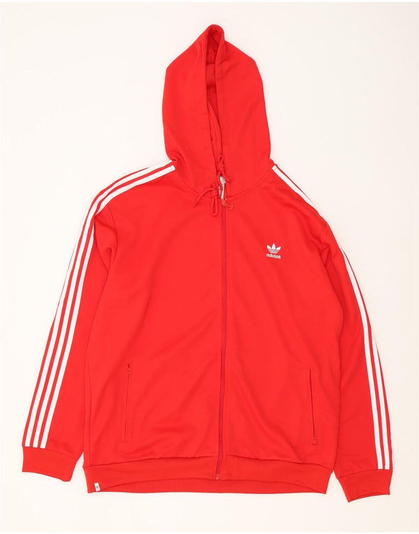 Adidas Mens Zip Hoodie Sweater XL Red Polyester