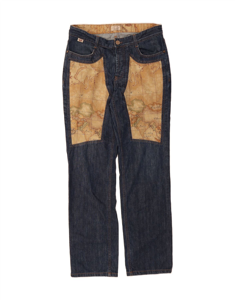 ALVIERO MARTINI Mens Straight Jeans W34 L34 Navy Blue Patchwork Cotton Vintage ALVIERO MARTINI and Second-Hand ALVIERO MARTINI from Messina Hembry 