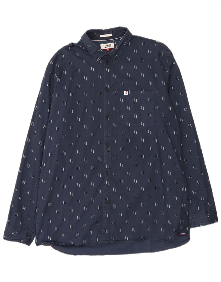 Tommy Hilfiger Mens Abstract Pattern Shirt XL Navy Blue Cotton