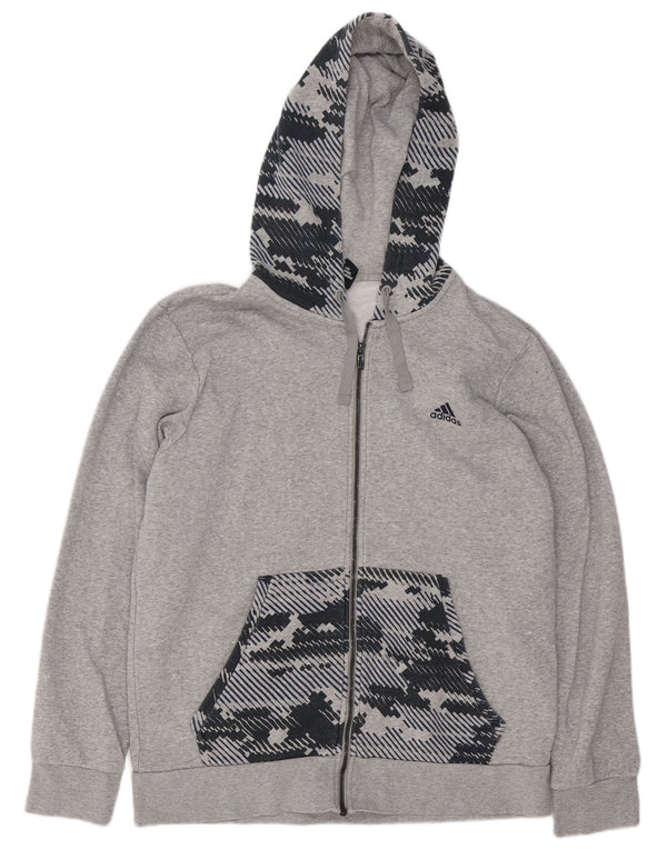 Adidas Mens Zip Hoodie Sweater Large Grey Geometric
