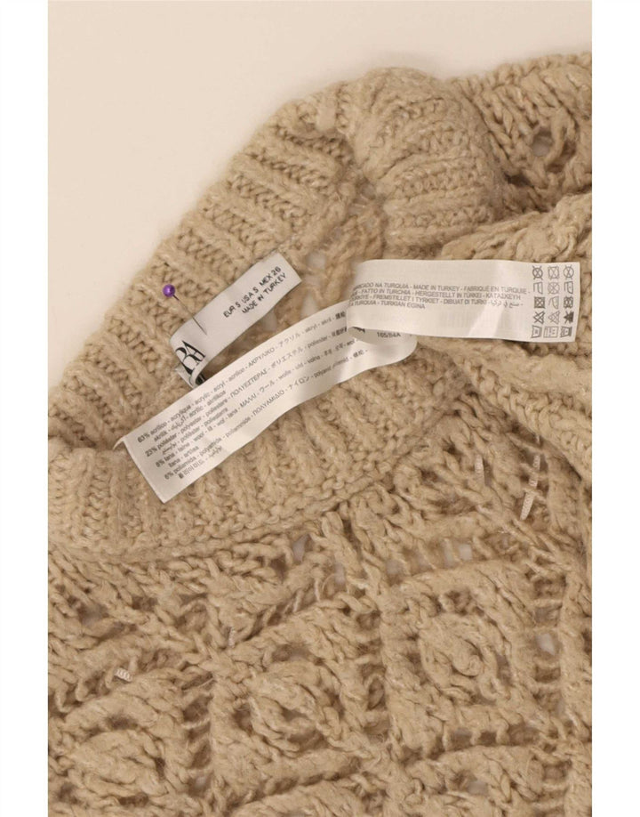 Zara Womens Oversized Crop Crew Neck Jumper Sweater UK 10 Small Beige