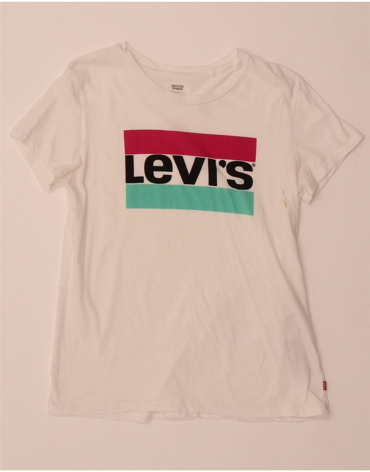 LEVI'S Womens Graphic T-Shirt Top UK 10 Small White Cotton Vintage Levi's and Second-Hand Levi's from Messina Hembry 