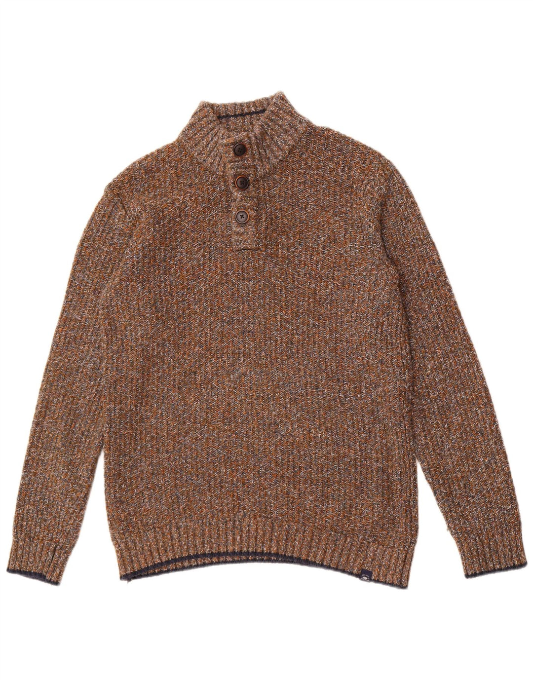 Fat Face Mens Button Neck Jumper Sweater Medium Brown Flecked Cotton