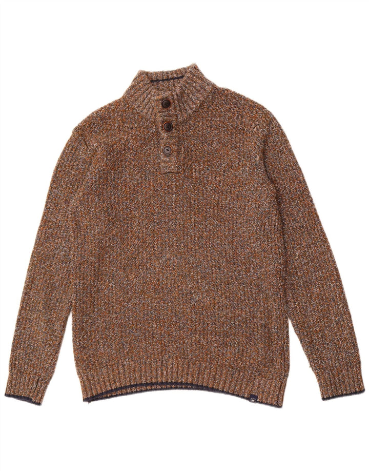 Fat Face Mens Button Neck Jumper Sweater Medium Brown Flecked Cotton