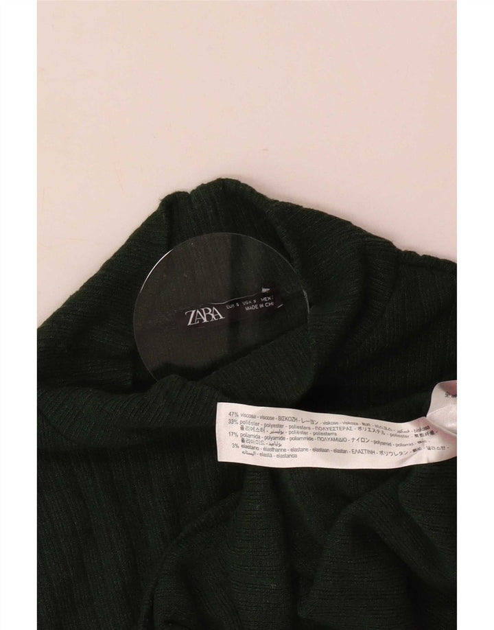 Zara Womens Crop Blouse Top UK 8 Small Green Viscose