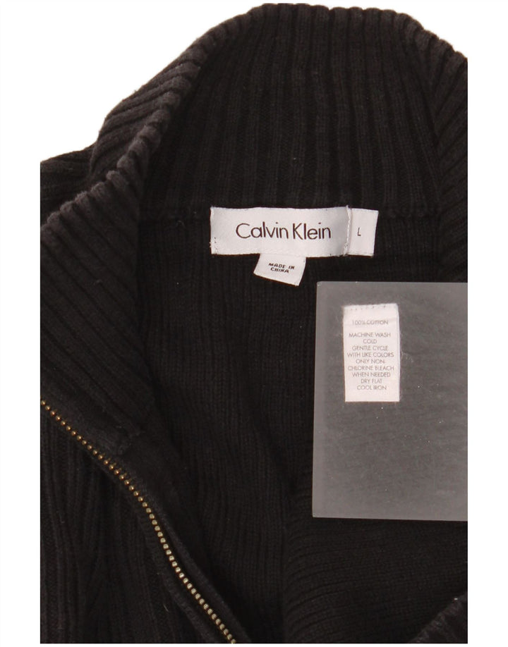 Calvin Klein Mens Zip Neck Jumper Sweater Large Black Cotton