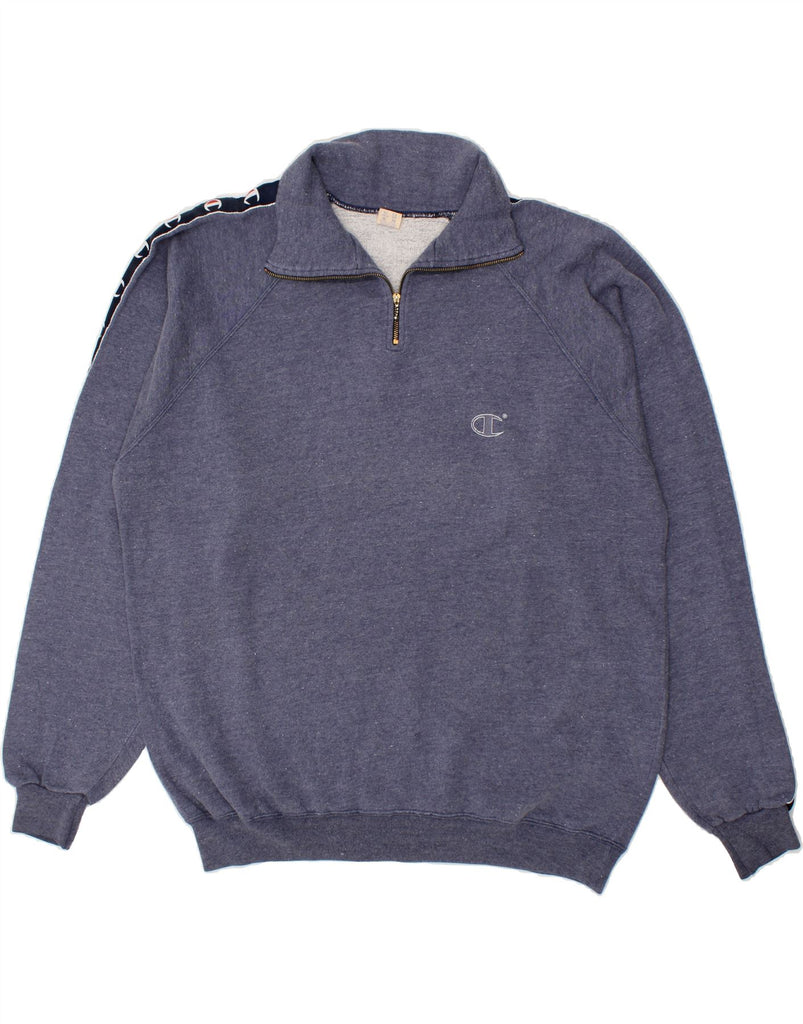 CHAMPION Mens Zip Neck Sweatshirt Jumper XL Blue Cotton Vintage Champion and Second-Hand Champion from Messina Hembry 