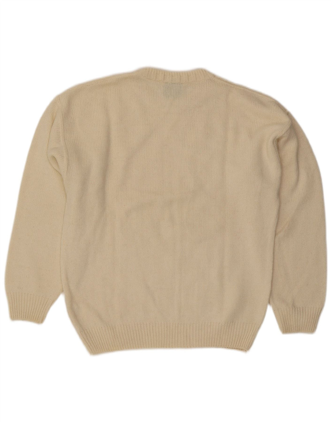 Vintage Mens Crew Neck Jumper Sweater Large Off White Argyle/Diamond Wool