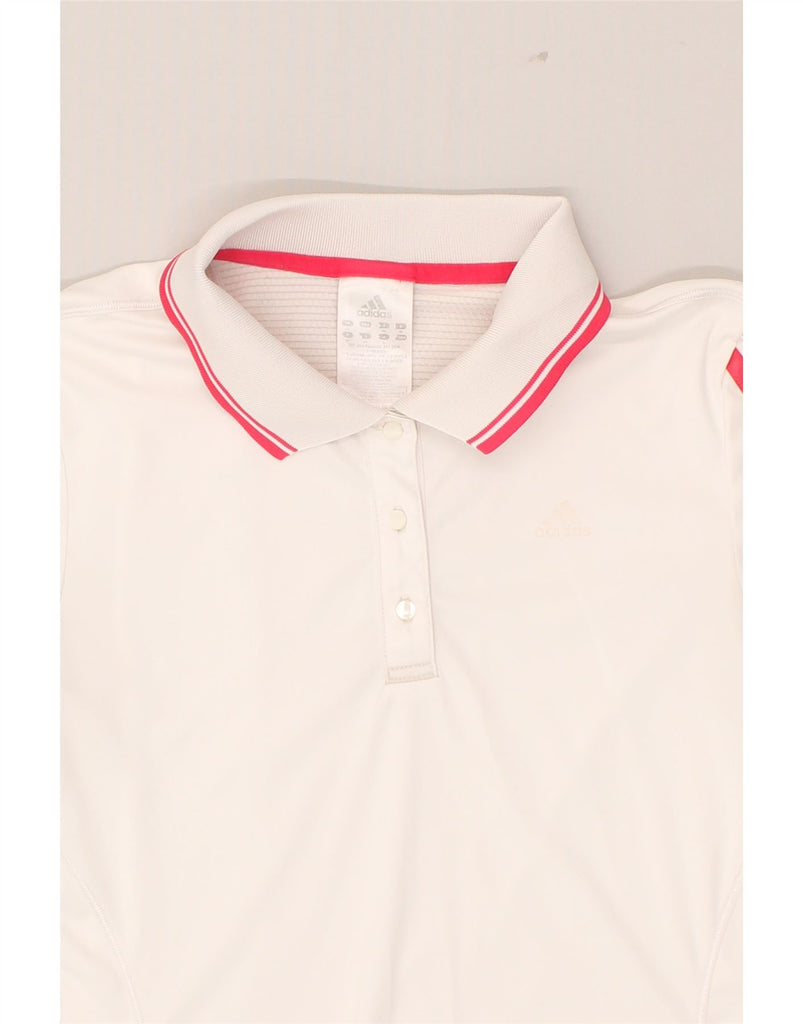 ADIDAS Womens Climacool Polo Shirt UK 12 Medium White Polyester | Vintage Adidas | Thrift | Second-Hand Adidas | Used Clothing | Messina Hembry 
