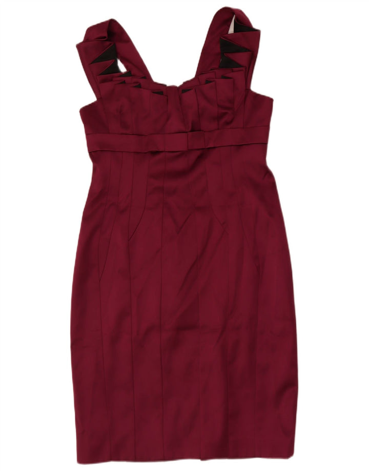 KAREN MILLEN Womens Sleeveless Bodycon Dress UK 16 Large Burgundy Acetate