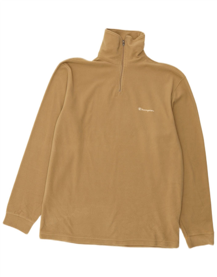 Champion Mens Zip Neck Fleece Jumper XL Beige Polyester