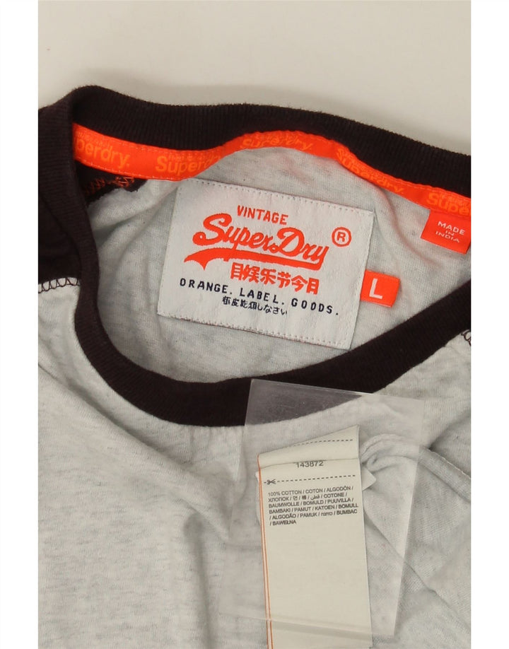 Superdry Mens Top Long Sleeve Large Grey Colourblock Cotton