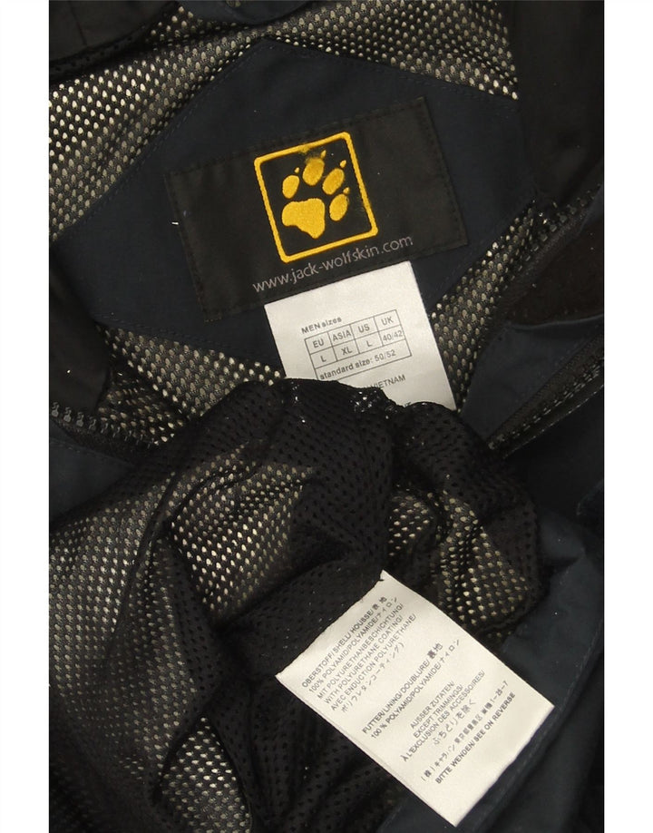 JACK WOLFSKIN Mens Hooded Rain Jacket UK 40/42 Large Navy Blue Polyamide